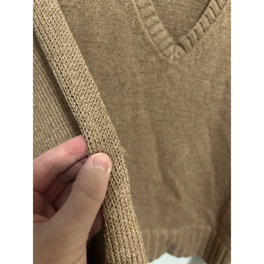 Jenni Kayne Linen Dylan‎ Sweater Blend V Neck Sweater Brown xs